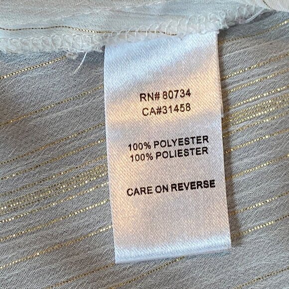 Dorothee Bis Button Up Shirt  Womens Size M Gold Metallic Stripes Semi Sheer - Picture 7 of 7